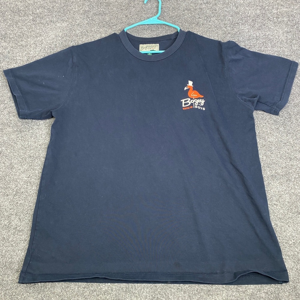 Bogey Boys Mens XL Navy Blue Flamingo Graphic T-Shirt Seattle WA Cotton Tee